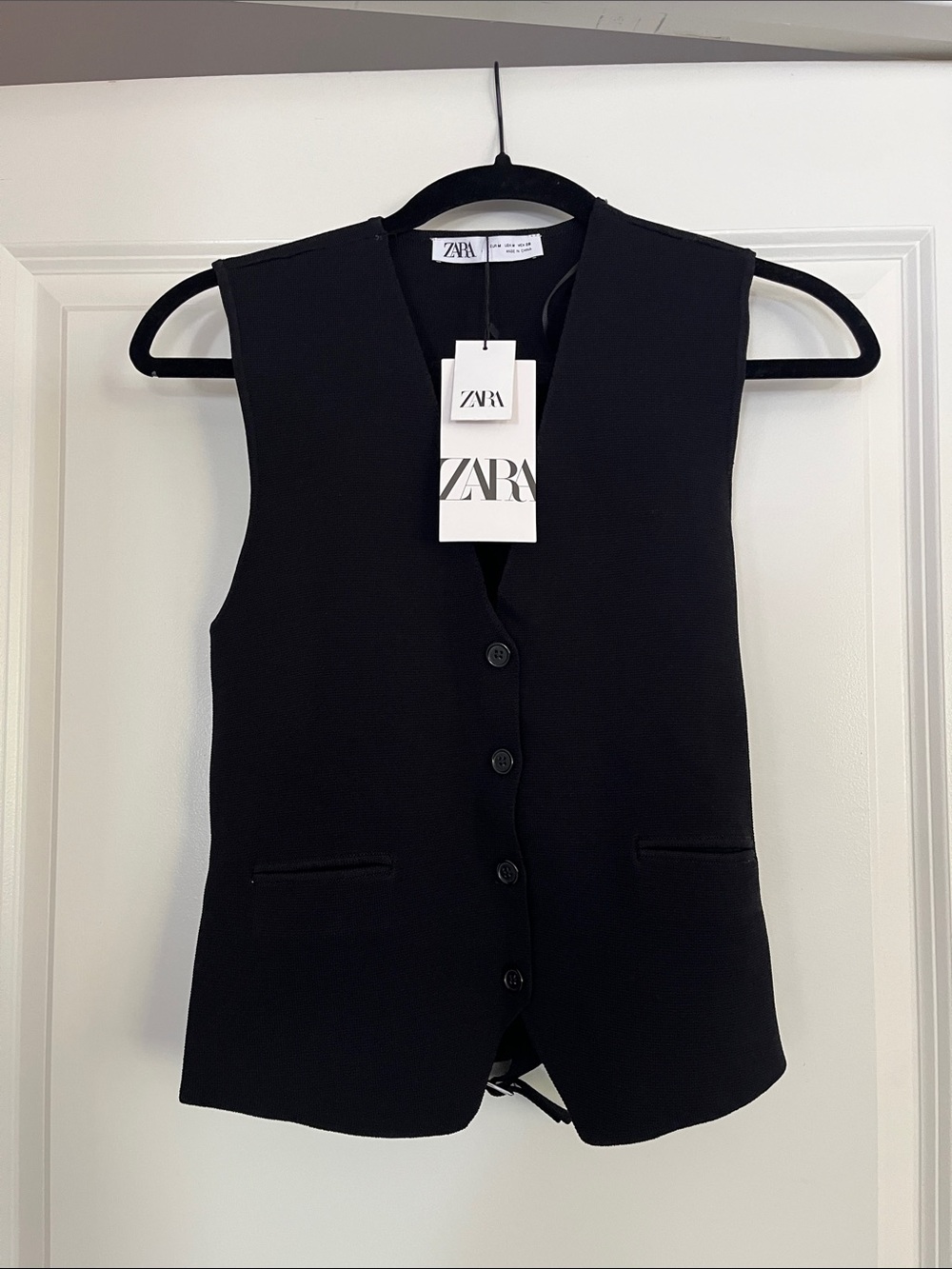 ZARA Black Tailored Button Vest — tag still on, never worn
